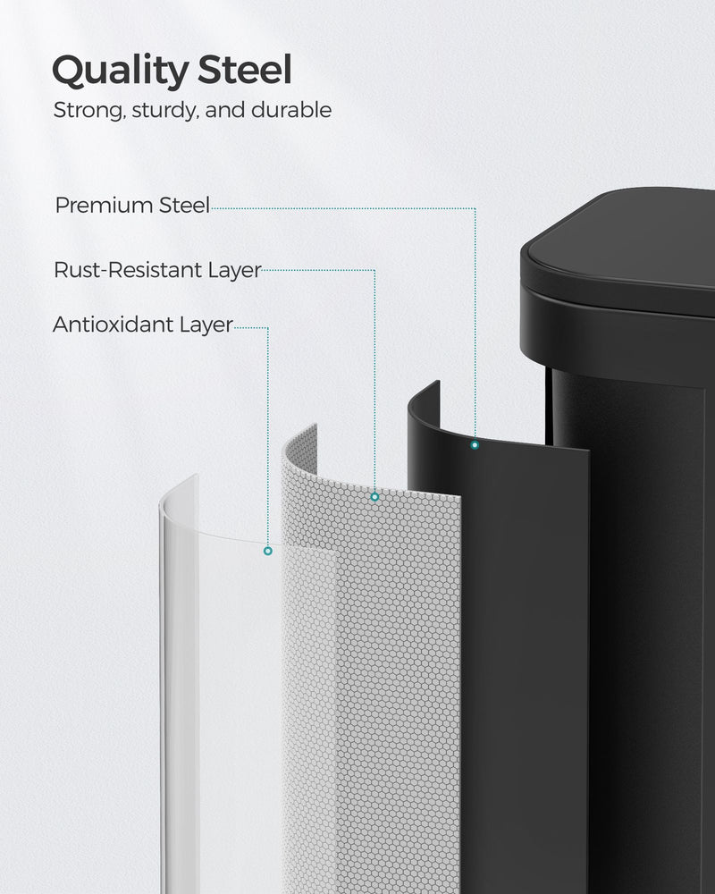 20L Black Kitchen Bin with Wide Non Slip Pedal and Soft Close Lid by Songmics