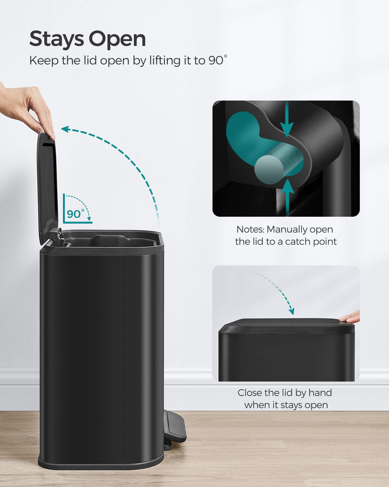 20L Black Kitchen Bin with Wide Non Slip Pedal and Soft Close Lid by Songmics