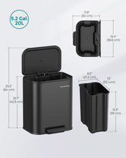 20L Black Kitchen Bin with Wide Non Slip Pedal and Soft Close Lid by Songmics