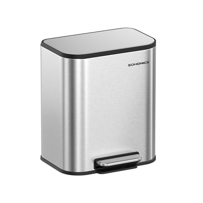 20L Metallic Silver Kitchen Bin with Non Slip Pedal and Soft Close Lid by Songmics