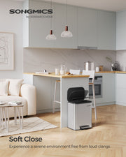 20L Metallic Silver Kitchen Bin with Non Slip Pedal and Soft Close Lid by Songmics