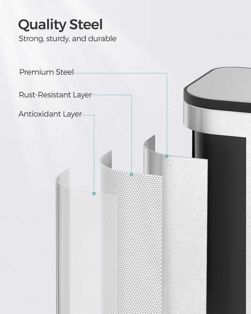 20L Metallic Silver Kitchen Bin with Non Slip Pedal and Soft Close Lid by Songmics