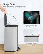 20L Metallic Silver Kitchen Bin with Non Slip Pedal and Soft Close Lid by Songmics