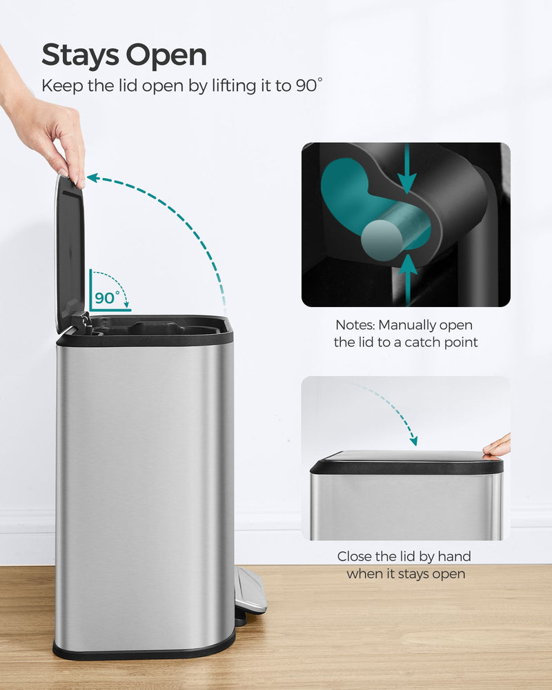 20L Metallic Silver Kitchen Bin with Non Slip Pedal and Soft Close Lid by Songmics