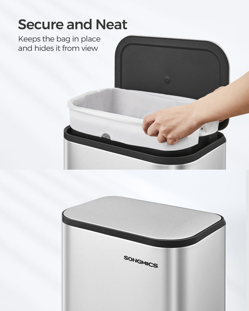 20L Metallic Silver Kitchen Bin with Non Slip Pedal and Soft Close Lid by Songmics