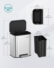 20L Metallic Silver Kitchen Bin with Non Slip Pedal and Soft Close Lid by Songmics