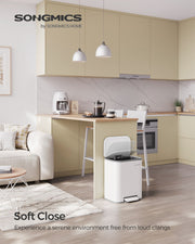 20L White Kitchen Bin with Wide Non Slip Pedal and Soft Close Lid by Songmics