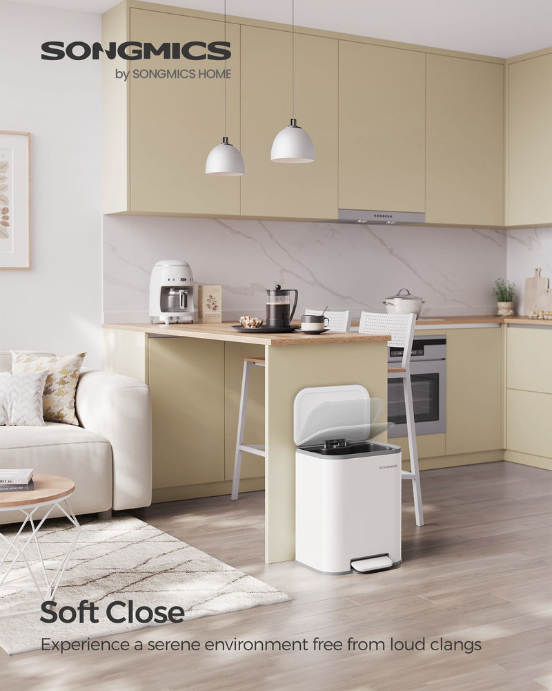 20L White Kitchen Bin with Wide Non Slip Pedal and Soft Close Lid by Songmics