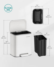20L White Kitchen Bin with Wide Non Slip Pedal and Soft Close Lid by Songmics