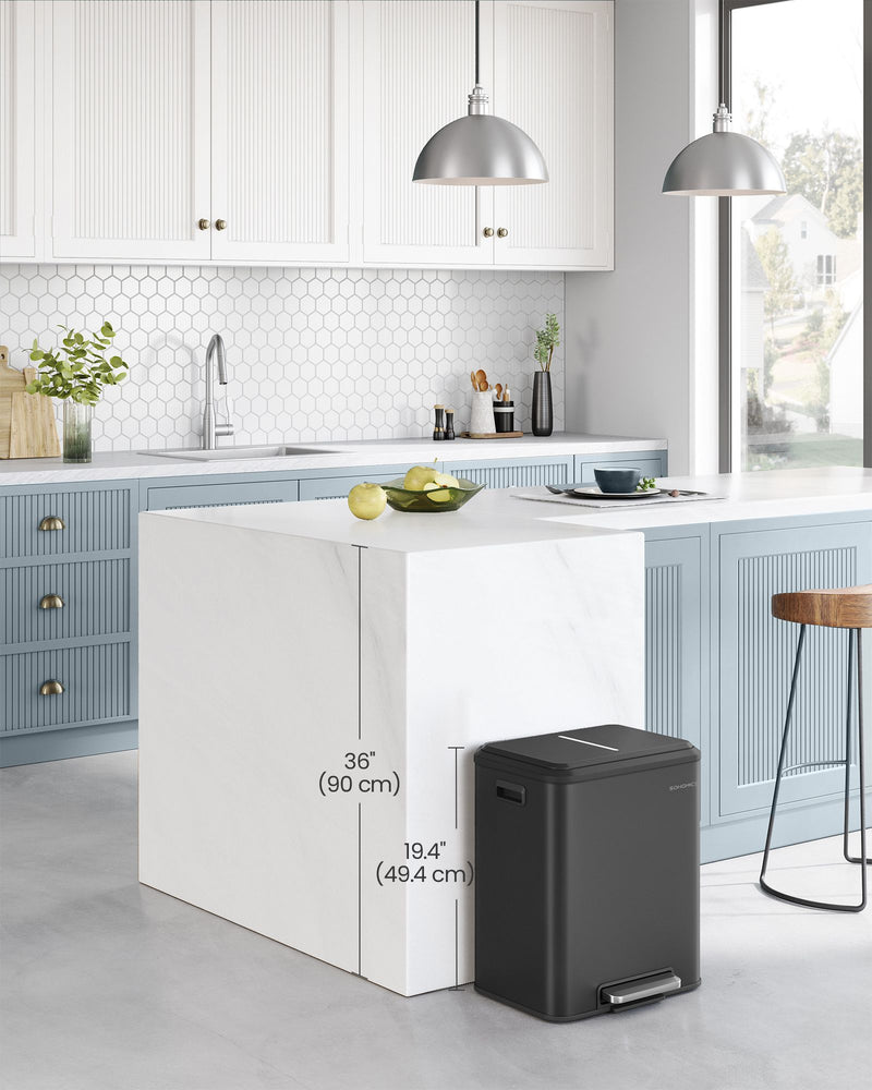 Double Recycling and Waste Bin in Ink Black with Dual Compartments by Songmics