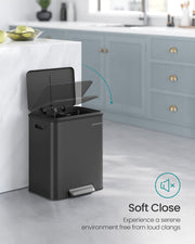 Double Recycling and Waste Bin in Ink Black with Dual Compartments by Songmics