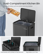 Double Recycling and Waste Bin in Ink Black with Dual Compartments by Songmics