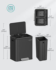 Double Recycling and Waste Bin in Ink Black with Dual Compartments by Songmics