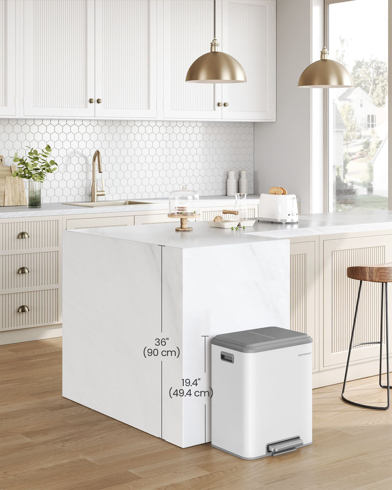Double Recycling and Waste Bin in Cloud White with Dual Compartments by Songmics