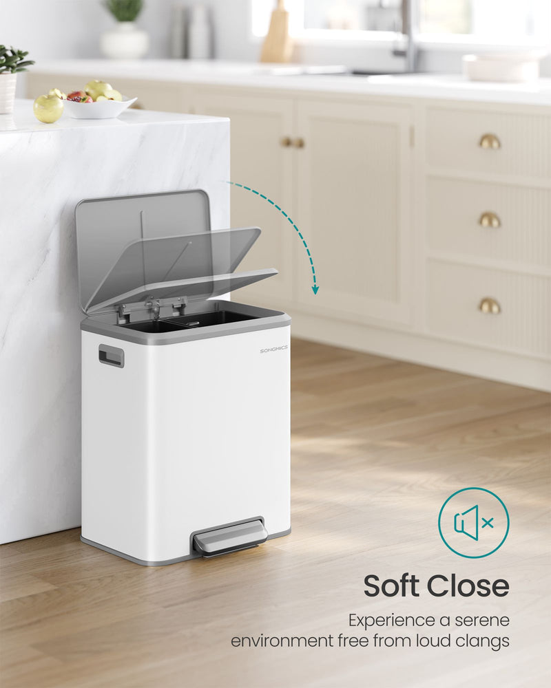 Double Recycling and Waste Bin in Cloud White with Dual Compartments by Songmics