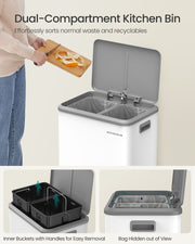 Double Recycling and Waste Bin in Cloud White with Dual Compartments by Songmics