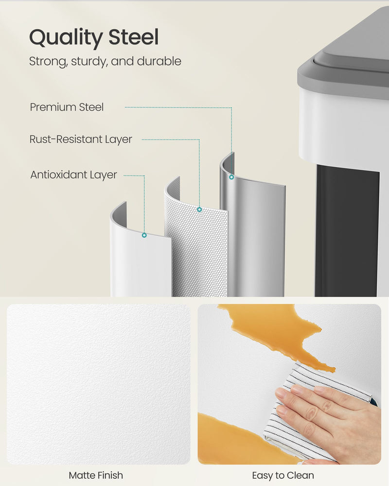 Double Recycling and Waste Bin in Cloud White with Dual Compartments by Songmics