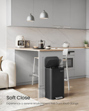 30L Black Kitchen Bin with Soft Close Lid and Non Slip Pedal by Songmics