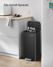 30L Black Kitchen Bin with Soft Close Lid and Non Slip Pedal by Songmics