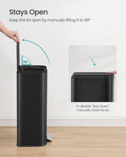 30L Black Kitchen Bin with Soft Close Lid and Non Slip Pedal by Songmics