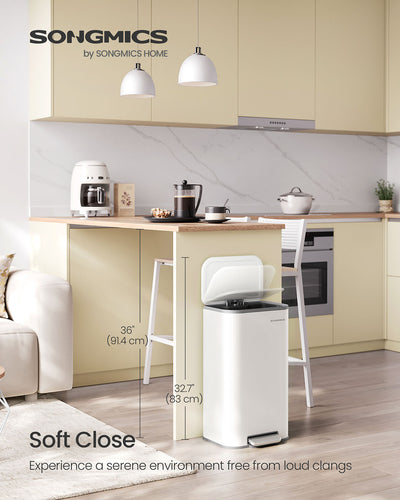 30L Cloud White Kitchen Bin with Soft Close Lid and Non Slip Pedal by Songmics