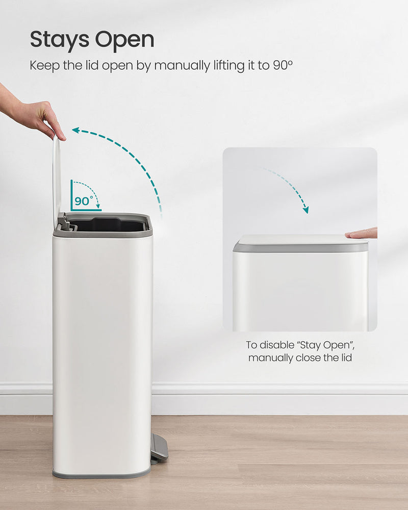 30L Cloud White Kitchen Bin with Soft Close Lid and Non Slip Pedal by Songmics