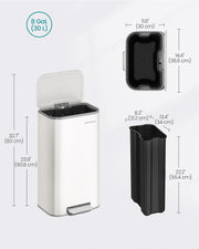 30L Cloud White Kitchen Bin with Soft Close Lid and Non Slip Pedal by Songmics