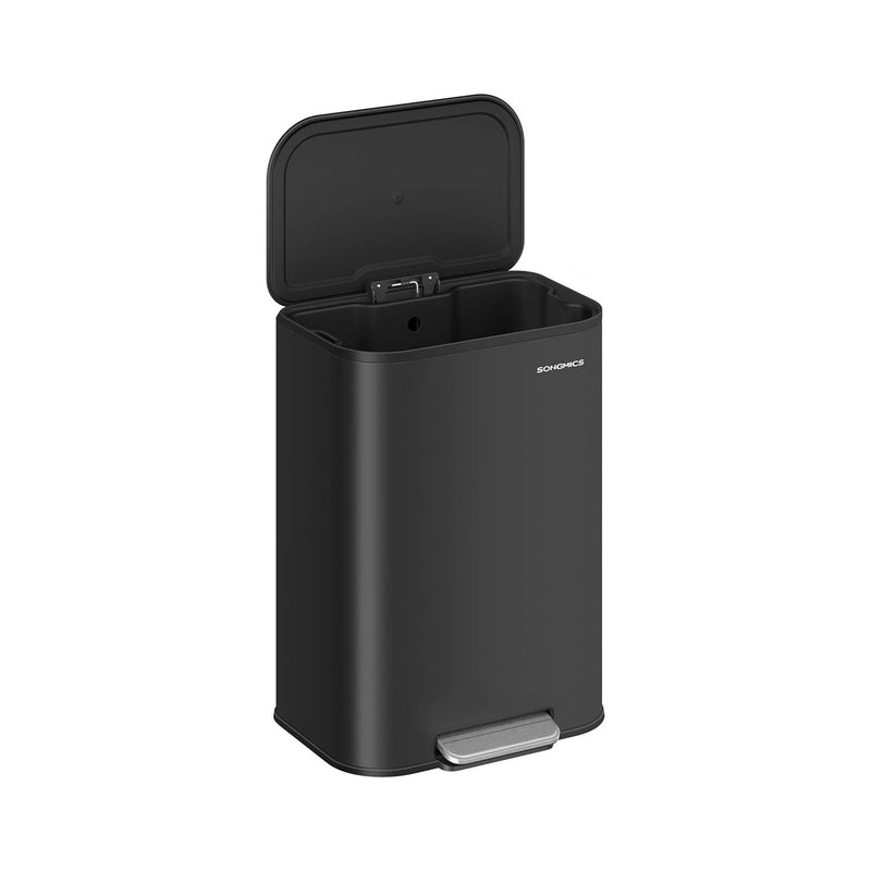 50L Black Kitchen Bin with Soft Close Lid and Non Slip Pedal by Songmics