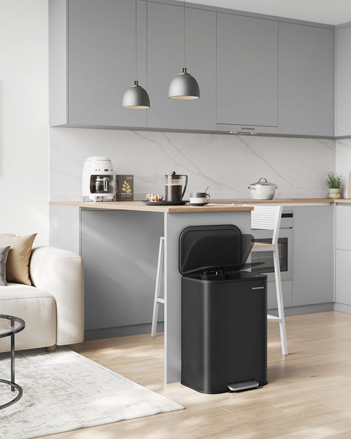 50L Black Kitchen Bin with Soft Close Lid and Non Slip Pedal by Songmics