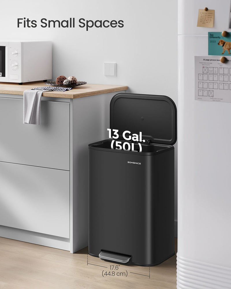 50L Black Kitchen Bin with Soft Close Lid and Non Slip Pedal by Songmics