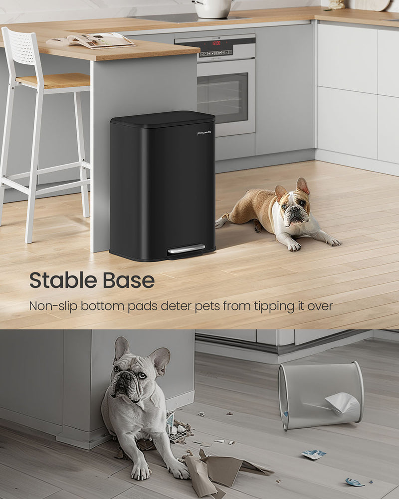 50L Black Kitchen Bin with Soft Close Lid and Non Slip Pedal by Songmics