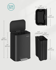 50L Black Kitchen Bin with Soft Close Lid and Non Slip Pedal by Songmics