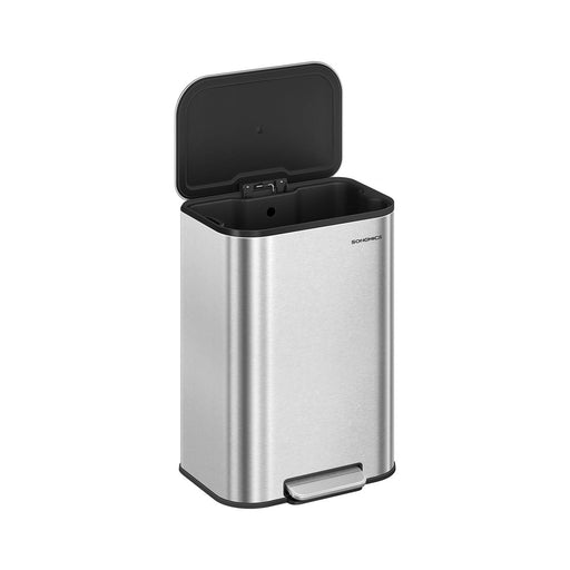 50L Metallic Silver Kitchen Bin with Soft Close Lid and Non Slip Pedal by Songmics