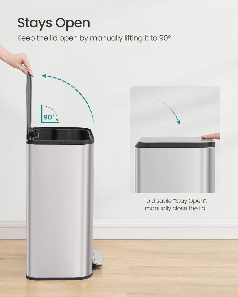 50L Metallic Silver Kitchen Bin with Soft Close Lid and Non Slip Pedal by Songmics