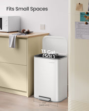 50L Kitchen Bin with Soft Close Lid and Non Slip Pedal in Cloud White by Songmics