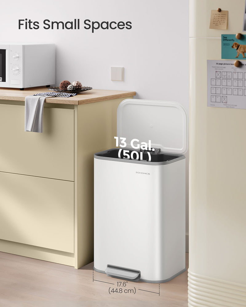 50L Kitchen Bin with Soft Close Lid and Non Slip Pedal in Cloud White by Songmics