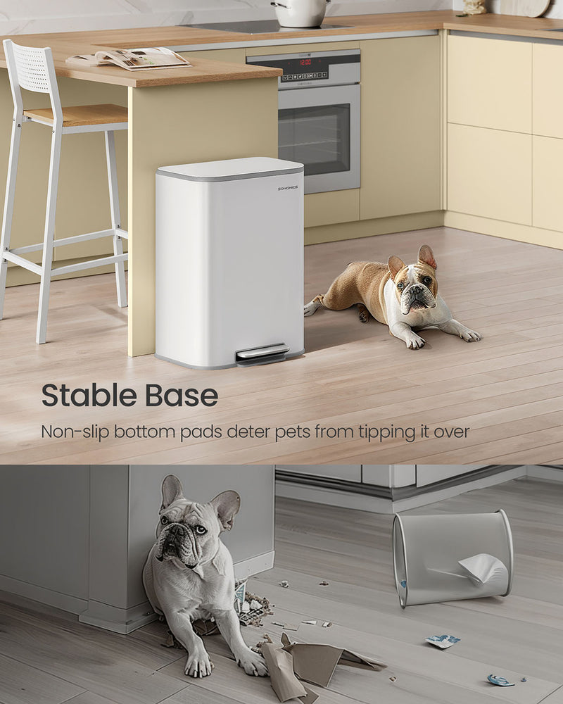 50L Kitchen Bin with Soft Close Lid and Non Slip Pedal in Cloud White by Songmics