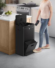 Black 3 Compartment Rubbish Bin for General Waste with Pedal Lids by Songmics