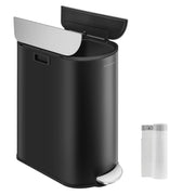 Songmics black and silver dual compartment recycling bin, full front view