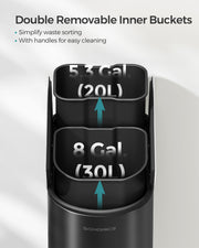 Double Kitchen Bin 30L and 20L Duo with Soft Close in Black and Silver by Songmics