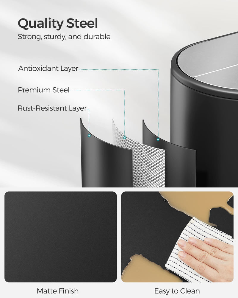 Close-up of the steel finish on the Songmics dual bin