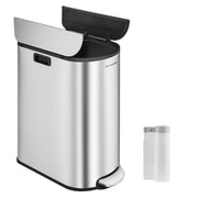 30L and 20L Dual Compartment Kitchen Recycling Bin in Metallic Silver by Songmics