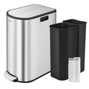 30L and 20L Dual Compartment Kitchen Recycling Bin in Metallic Silver by Songmics