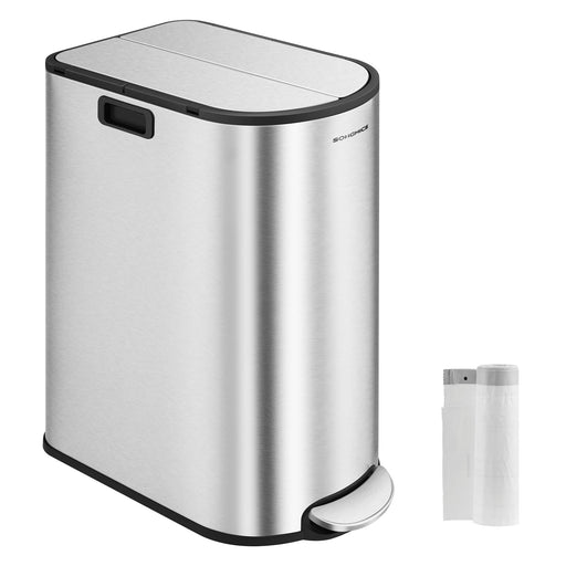 30L and 20L Dual Compartment Kitchen Recycling Bin in Metallic Silver by Songmics