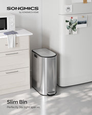 30L and 20L Dual Compartment Kitchen Recycling Bin in Metallic Silver by Songmics