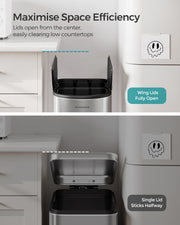 30L and 20L Dual Compartment Kitchen Recycling Bin in Metallic Silver by Songmics