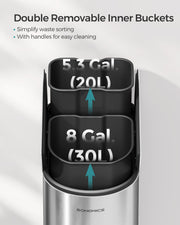 30L and 20L Dual Compartment Kitchen Recycling Bin in Metallic Silver by Songmics