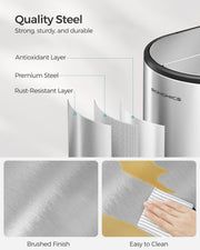 30L and 20L Dual Compartment Kitchen Recycling Bin in Metallic Silver by Songmics