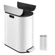 Double Kitchen Recycling Bin 30L and 20L in White and Silver Space Saving Design by Songmics