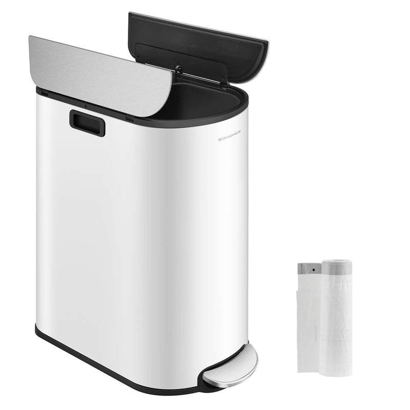 Double Kitchen Recycling Bin 30L and 20L in White and Silver Space Saving Design by Songmics